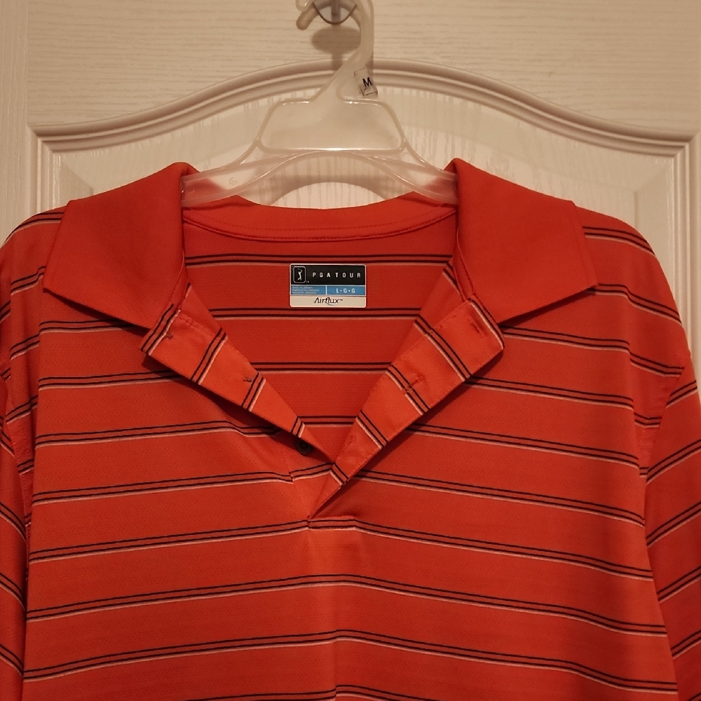 PGA Tour Orange Polo with Black Stripes